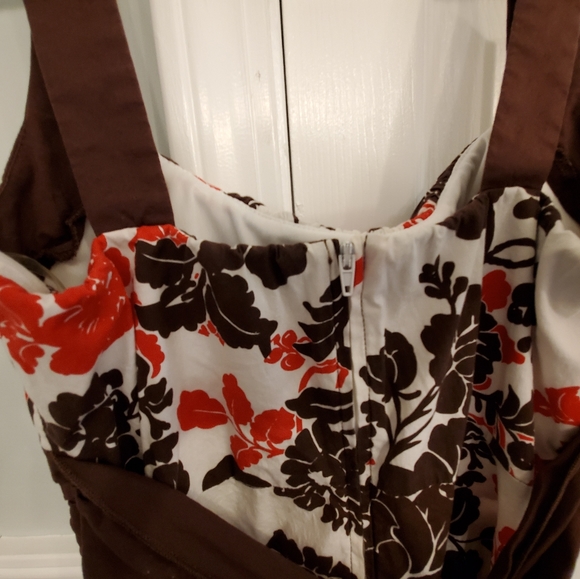 B Smart Dress Brown Red White Floral Size 8 Knee - Picture 6 of 8
